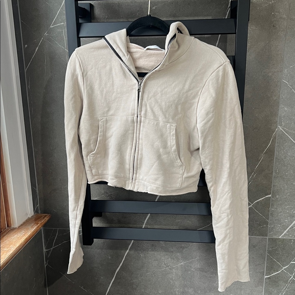 Women's Cream Zip-Up Sweater
